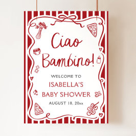 Poster Chá de fraldas Bambino Vermelho Italiano Cute Ciao