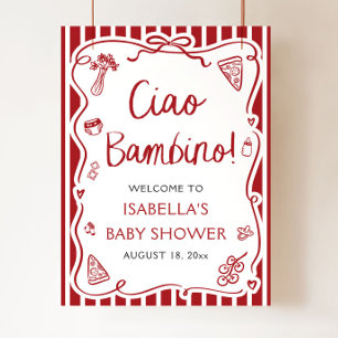 Poster Chá de fraldas Bambino Vermelho Italiano Cute Ciao