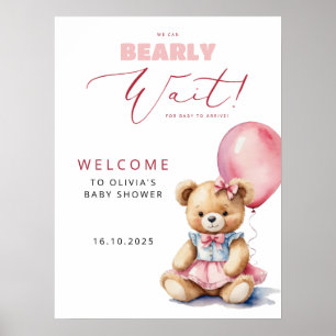 Poster Chá de fraldas Bear Pink Balloon Girl