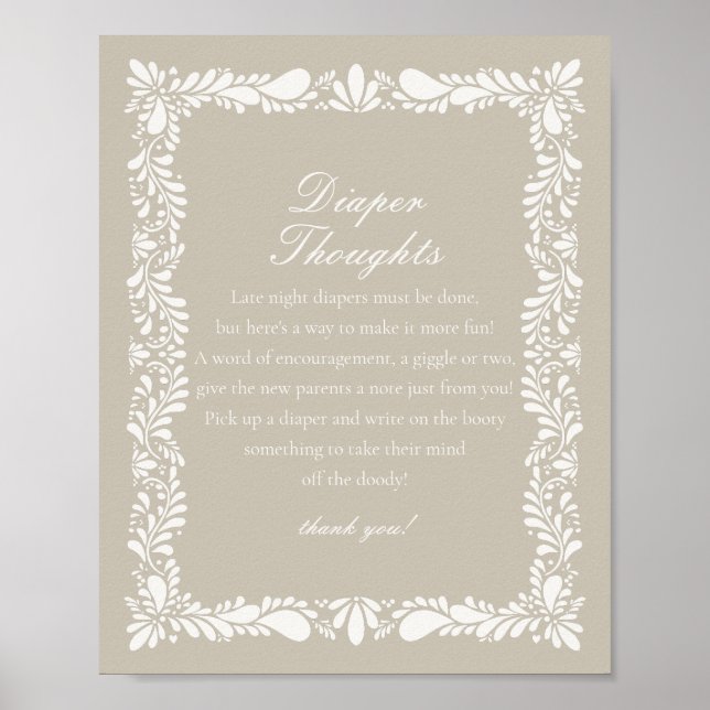 Poster Chá de fraldas Beige Talavera Azulejo Thoughts (Frente)