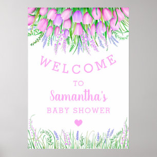Poster Chá de fraldas Bem-vindo Lavanda Floral Tulip Gree