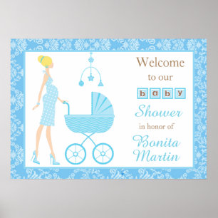 Poster Chá de fraldas Blonar Azul Damask