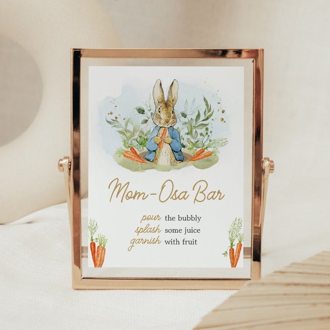 Poster Chá de fraldas Blue Peter Rabbit Mãe Bar Osa (Rustic Boy Peter Rabbit Baby Shower Mom Osa Bar Sign)