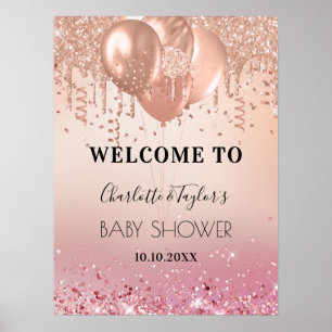Poster chá de fraldas blush rosa dourado glitter bem-vin