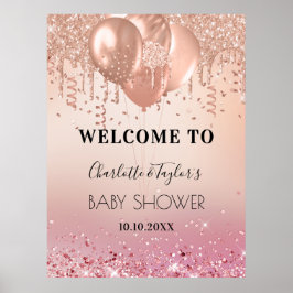 Poster Chá de fraldas blush rosa dourado glitter bem-vind