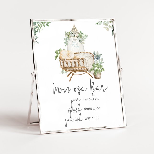 Poster Chá de fraldas Boho Baby Crib Mãe Bar Osa (Baby Crib Boho Baby Shower Mom Osa Bar Sign)