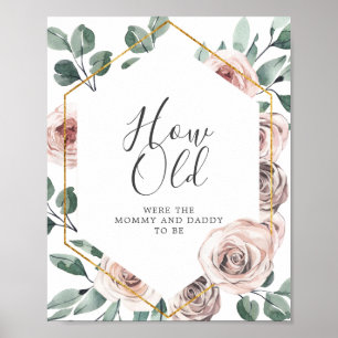 Poster Chá de fraldas Boho Rosa Quão Velho Eram Mamães e