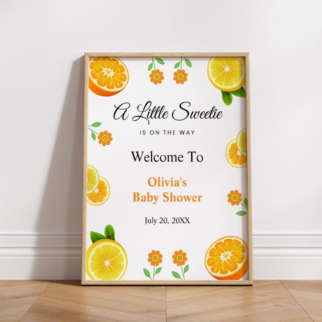 Poster Chá de fraldas Botânico Lemon Orange Citrus Welcom (Lemon Orange Citrus Botanical Baby Shower Welcome Sign )