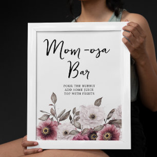 Poster Chá de fraldas branco e Plum Floral Mãe-Oosa-bar