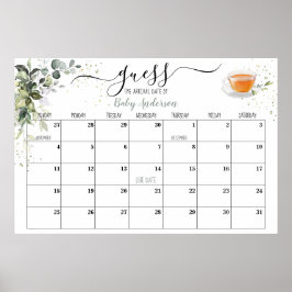 Poster Chá de fraldas Calendário de Data de Vencimento do