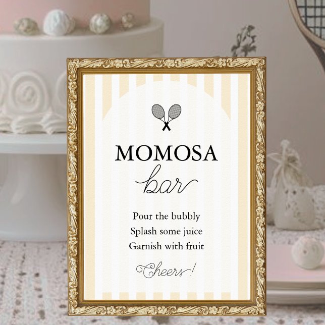 Poster Chá de fraldas Chic Amarelo Momosa - Sinal de Bar  (elegant yellow momosa bar sign for tennis theme chic preppy baby shower event)