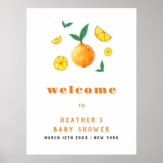 Poster Chá de fraldas Citrus Orange Modern Watercor Bem-v (Frente)