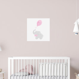 poster chá de fraldas com elefante e balão rosa