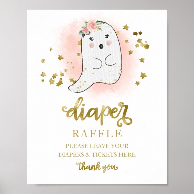 Poster Chá de fraldas Cor-de-rosa Fralda Dourada Sinal de (Frente)