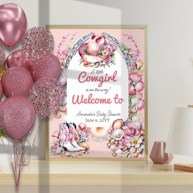 Poster Chá de fraldas Costeiro Rosa-Rosa-Pequena Cowgirl  (Criador carregado)