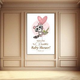 Poster Chá de fraldas Cute Raccoon Minimalista Bem-vindo