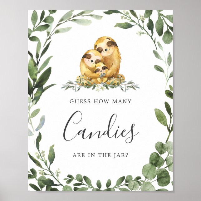 Poster Chá de fraldas Da Família Sloth Adivinha Quantas C (Frente)