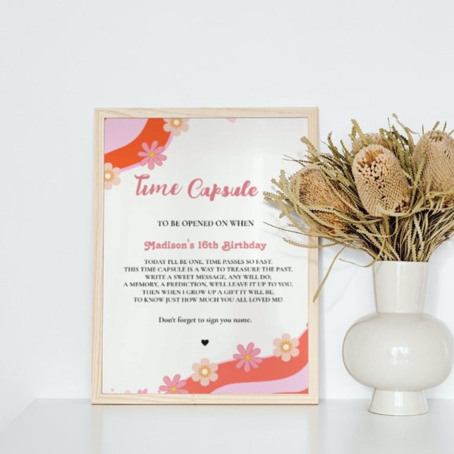 Poster Chá de fraldas da margarida retrorativa Groovy (Criador carregado)