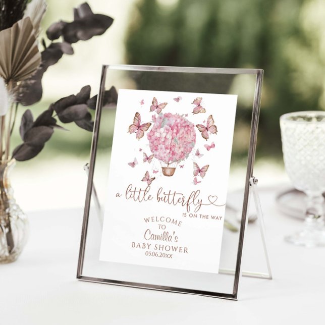 Poster Chá de fraldas das Borboletas Florais Rosa (Criador carregado)