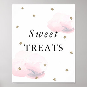 Poster Chá de fraldas das Nuvens Rosa e das Estrelas - S