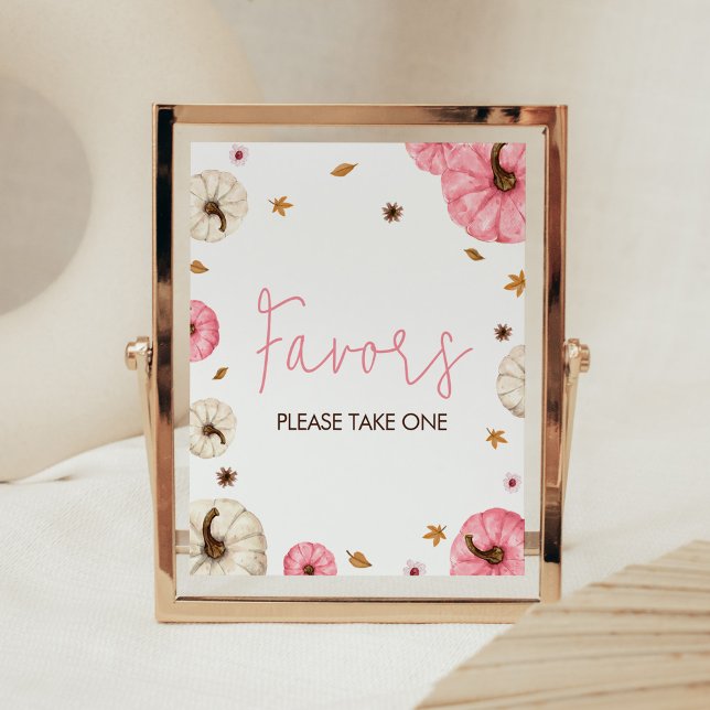 Poster Chá de fraldas De Abóbora Rosa Queda Pequenos Favo (Girl Fall Pumpkin Baby Shower Favors Sign)