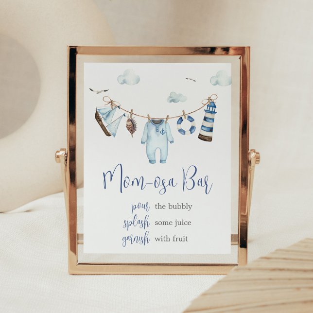 Poster Chá de fraldas de Ahoy Náutico Mãe Bar Osa (Nautical Sailor Ahoy Baby Shower Mom Osa Bar Sign)