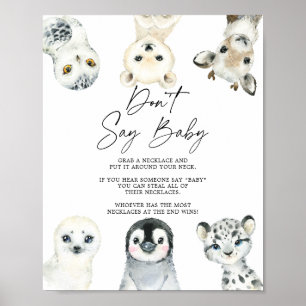 Poster Chá de fraldas de animais árcticos Não diga sinal 