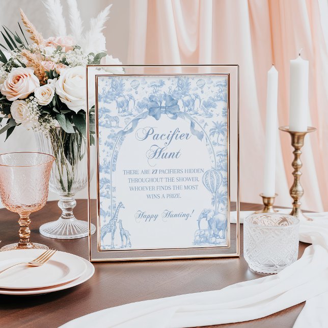 Poster Chá de fraldas de Animais Safari Azul de Caça-Caça (Criador carregado)