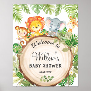 Poster Chá de fraldas de Aniversário de Animais Selvage