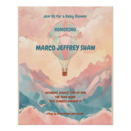 Póster Chá de fraldas de Aquarela do Balão de Ar Quente