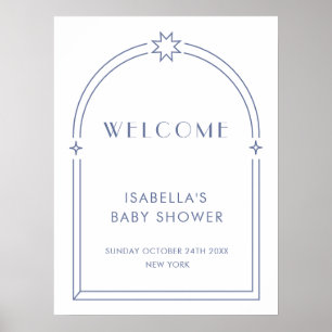 Poster Chá de fraldas de Arco de Boho Minimalista Azul Be
