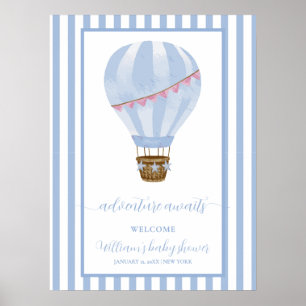 Poster Chá de fraldas de Balão de Ar Quente Blue Stripe W