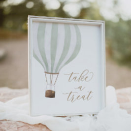 Poster Chá de fraldas de balão de ar quente verde faça um