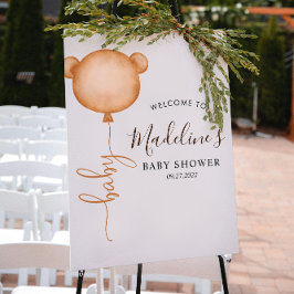 Poster Chá de fraldas de Balão de Urso Minimalista Chic