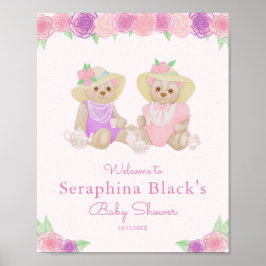 Poster Chá de fraldas de Bears Party Rosa Bem-vindo