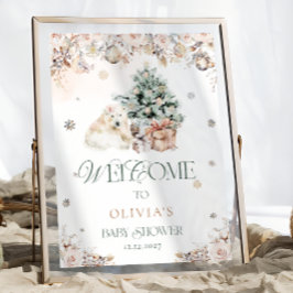 Poster Chá de fraldas de Bebê Rosa Rosa Polar Bebê Bem-vi