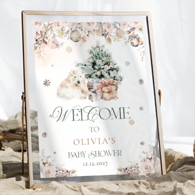 Poster Chá de fraldas de Bebê Rosa Rosa Polar Bebê Bem-vi (Criador carregado)