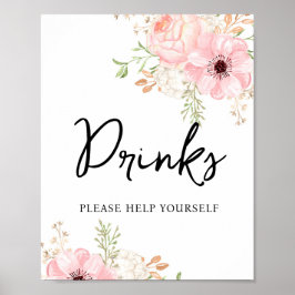 Poster Chá de fraldas de Bebidas Florais Rosa