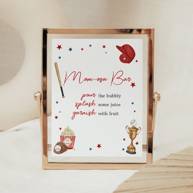 Poster Chá de fraldas de beisebol Bar de Mãe Osa (Oh Boy Little Slugger Baby Shower Mom Osa Bar Sign)