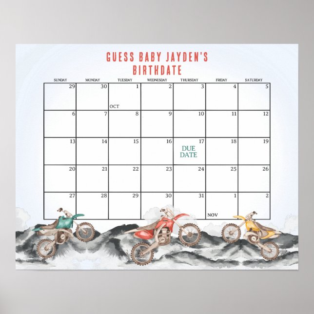 Poster Chá de fraldas de bicicleta de dieta adivinha data (Frente)