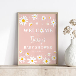 Poster Chá de fraldas de Blush Boho Daisy Floral Girl
