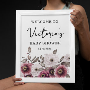 Poster Chá de fraldas de boas-vindas do White Plum Floral