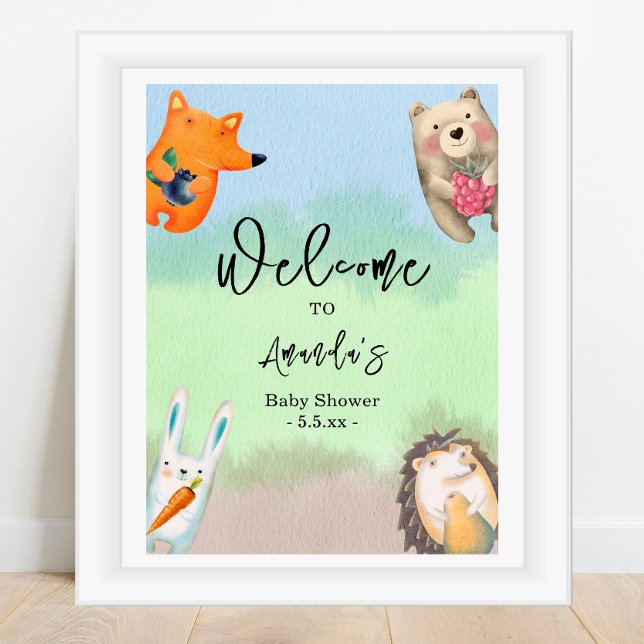 Poster Chá de fraldas de boas-vindas dos animais da flore (Criador carregado)