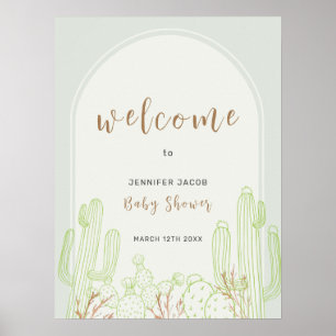 Poster Chá de fraldas de Boho Cactus Line Art Arch