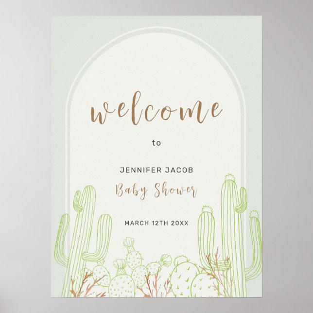 Poster Chá de fraldas de Boho Cactus Line Art Arch (Frente)