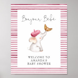 Poster Chá de fraldas de Bojour Bebe French Elephant Welc