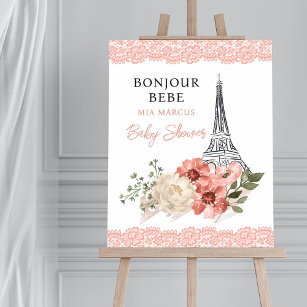 Poster Chá de fraldas de Bonjour Bebe Eiffel Tower Paris