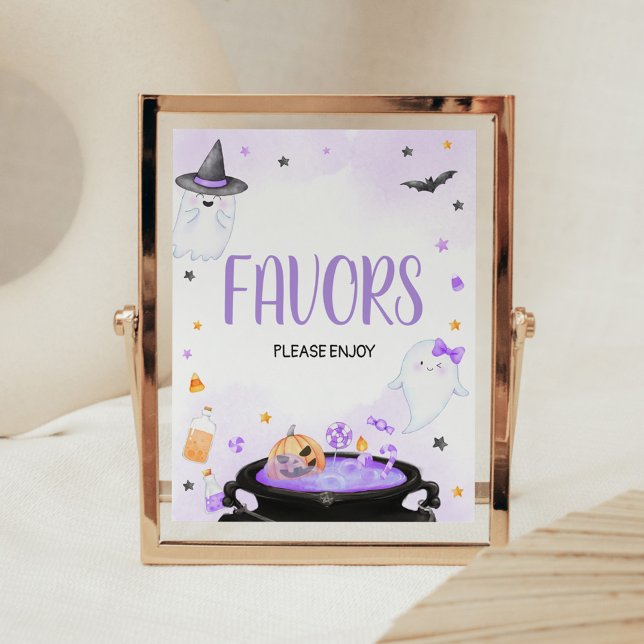 Poster Chá de fraldas de Boo-y Halloween Favoritos (Purple Oh Sheet Boo-y Ghoul Baby Shower Favors Sign)