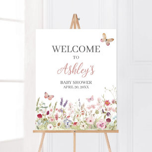 Poster Chá de fraldas de Borboleta de Flor Selvagem Bem-v