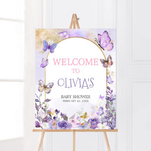 Poster Chá de fraldas de borboleta Floral Encantada Bem-v